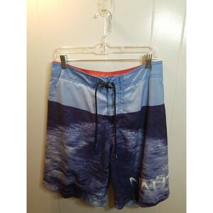Nautica Mens Blue Ocean Print Board Shorts Size 32 Beachy VACATION